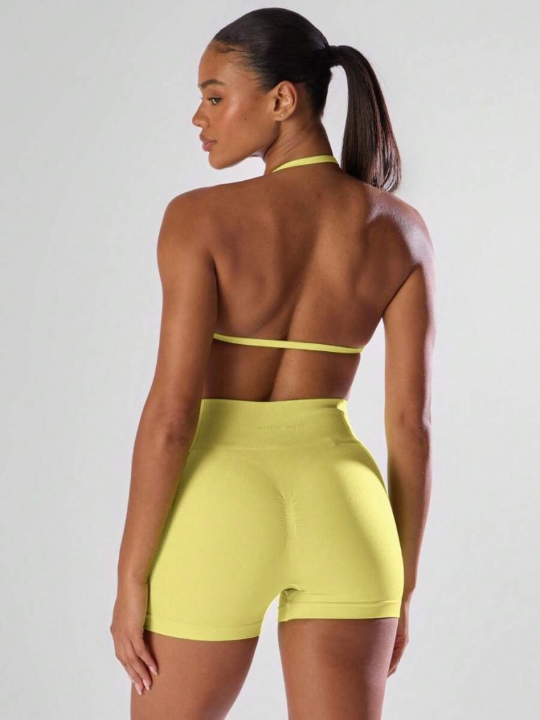 Musera Sport Solid Ruched Bust Open Back Halter Sports Bra , Active Comfy Workout Gym Running Run Clubpadel, Tennis, Pickleball - Image 69