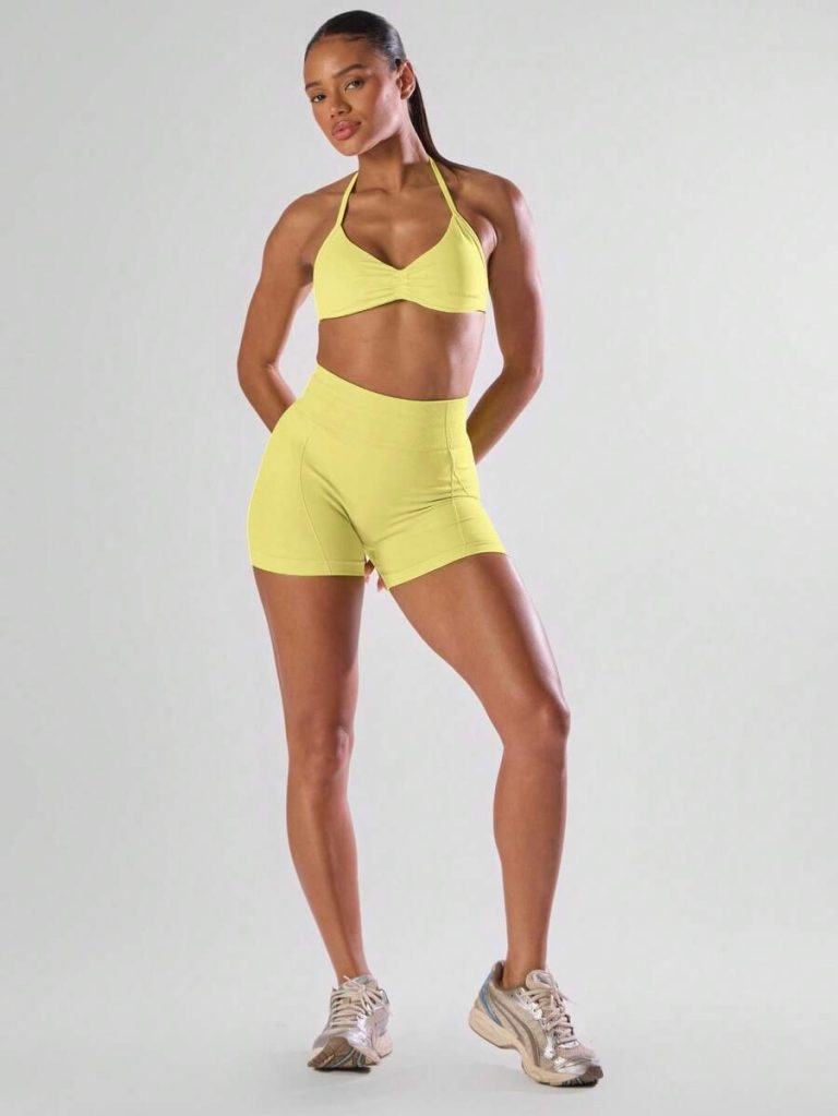 Musera Sport Solid Ruched Bust Open Back Halter Sports Bra , Active Comfy Workout Gym Running Run Clubpadel, Tennis, Pickleball - Image 70