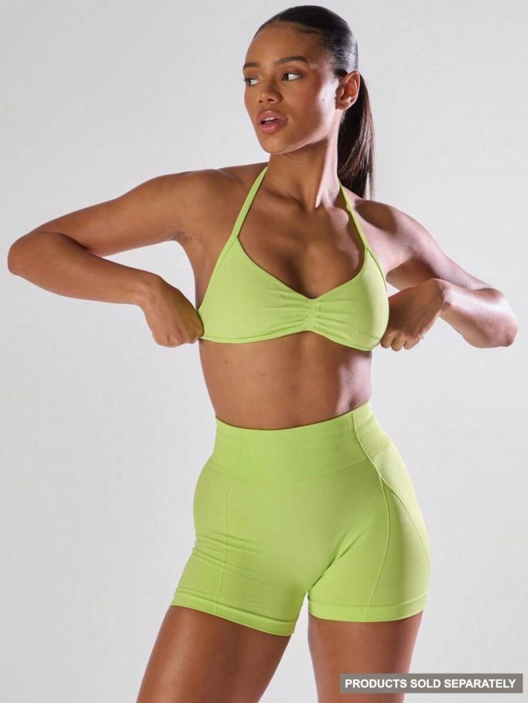 Musera Sport Solid Ruched Bust Open Back Halter Sports Bra , Active Comfy Workout Gym Running Run Clubpadel, Tennis, Pickleball - Image 74