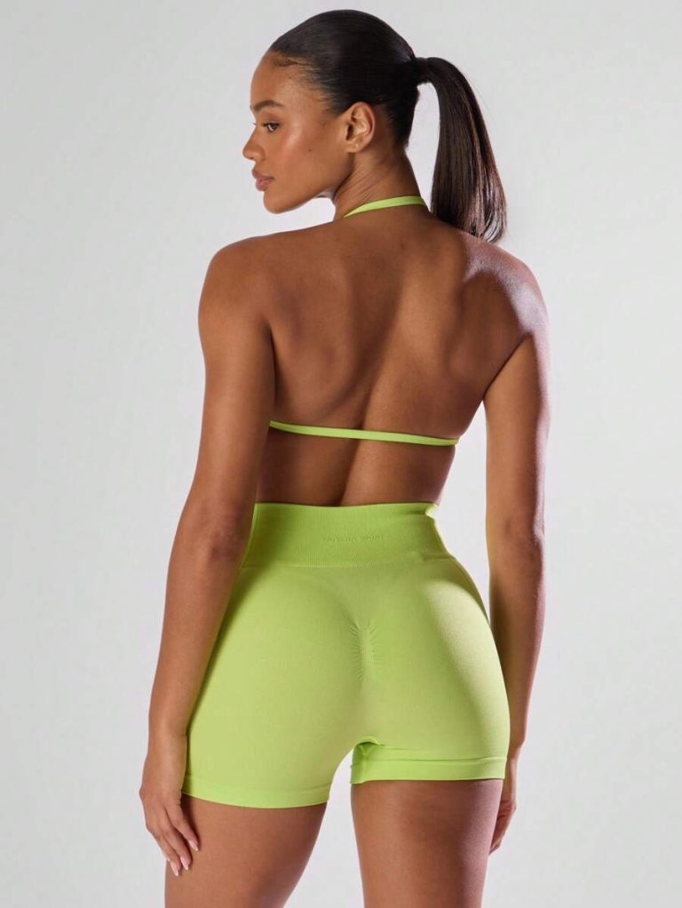 Musera Sport Solid Ruched Bust Open Back Halter Sports Bra , Active Comfy Workout Gym Running Run Clubpadel, Tennis, Pickleball - Image 75