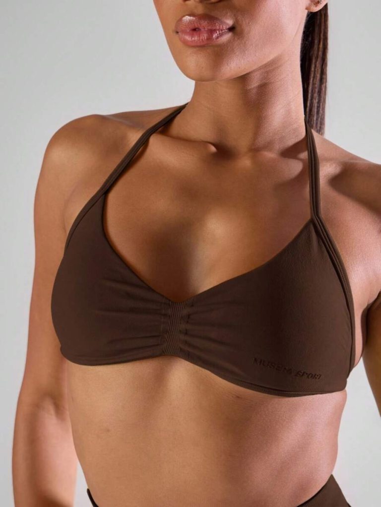 Musera Sport Solid Ruched Bust Open Back Halter Sports Bra , Active Comfy Workout Gym Running Run Clubpadel, Tennis, Pickleball - Image 85