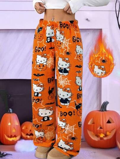 Sanrio 1pc Hello Kitty Plush Warm Fleece Pants For Women, Cute & Comfortable For Autumn/Winter, Fall