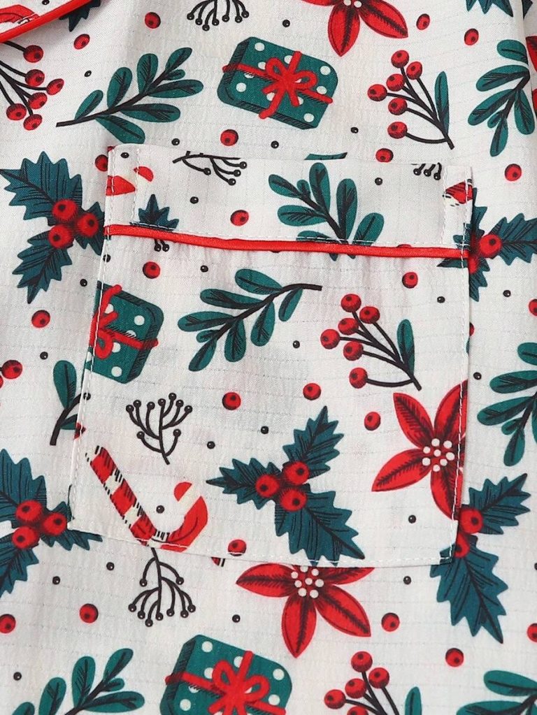 Women's Christmas Candy Cane Print Lapel Button Short Sleeve Top And Bow Shorts Pajama Set, Suitable For Christmas Home Use, Spring/Summer - Image 6