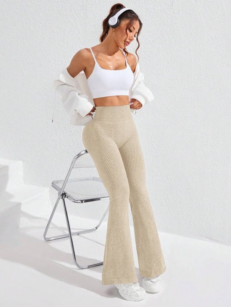 Studio SHEIN Sport 2pcs Seamless Sports Yoga Leggings Workout Leggings Ribbed Leggings Yoga Pants Ribbed Knit Leggings Wide Leg Leggings Knitted Leggings Flare Leggings Ribbed Wide Leg Leggings Flare Ribbed Leggings Leg Warmers Women Slouch Socks Women Thigh High Socks - Image 6