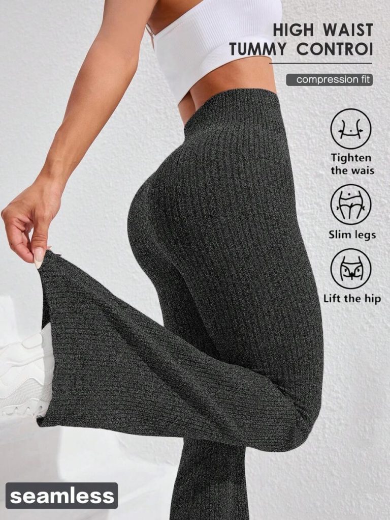Studio SHEIN Sport 2pcs Seamless Sports Yoga Leggings Workout Leggings Ribbed Leggings Yoga Pants Ribbed Knit Leggings Wide Leg Leggings Knitted Leggings Flare Leggings Ribbed Wide Leg Leggings Flare Ribbed Leggings Leg Warmers Women Slouch Socks Women Thigh High Socks - Image 10