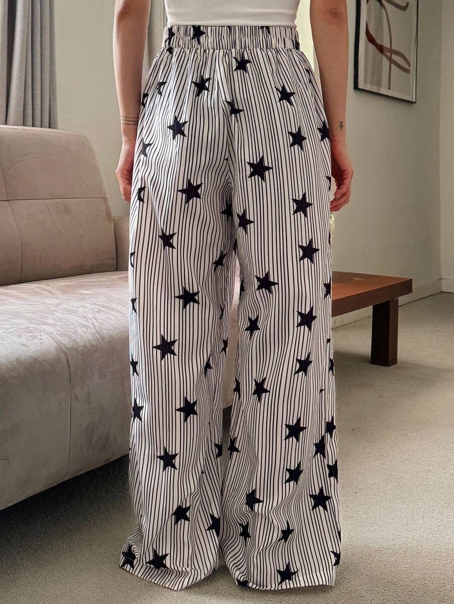 DAZY Striped & Star Print Loose Women Pajama Bottoms, Fall - Image 3