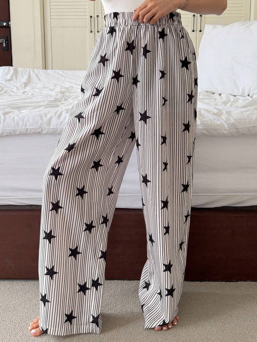 DAZY Striped & Star Print Loose Women Pajama Bottoms, Fall - Image 4