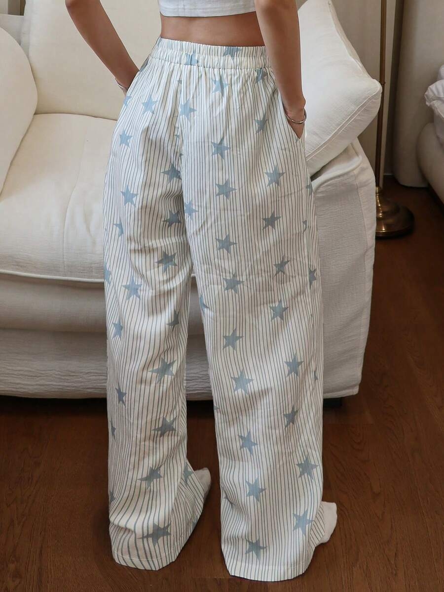 DAZY Striped & Star Print Loose Women Pajama Bottoms, Fall - Image 10