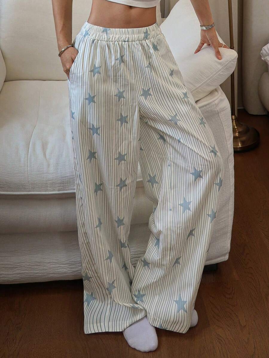 DAZY Striped & Star Print Loose Women Pajama Bottoms, Fall - Image 11