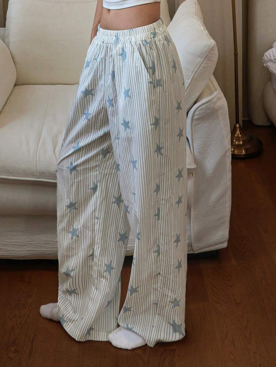 DAZY Striped & Star Print Loose Women Pajama Bottoms, Fall - Image 13
