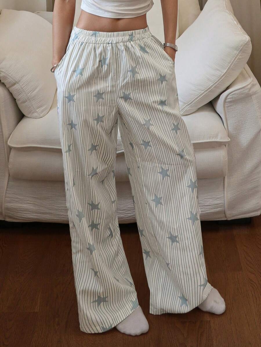 DAZY Striped & Star Print Loose Women Pajama Bottoms, Fall - Image 14