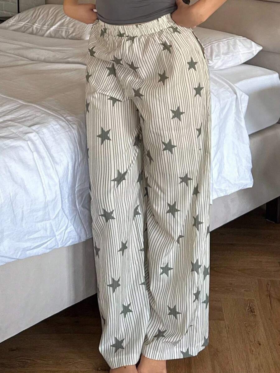 DAZY Striped & Star Print Loose Women Pajama Bottoms, Fall - Image 17