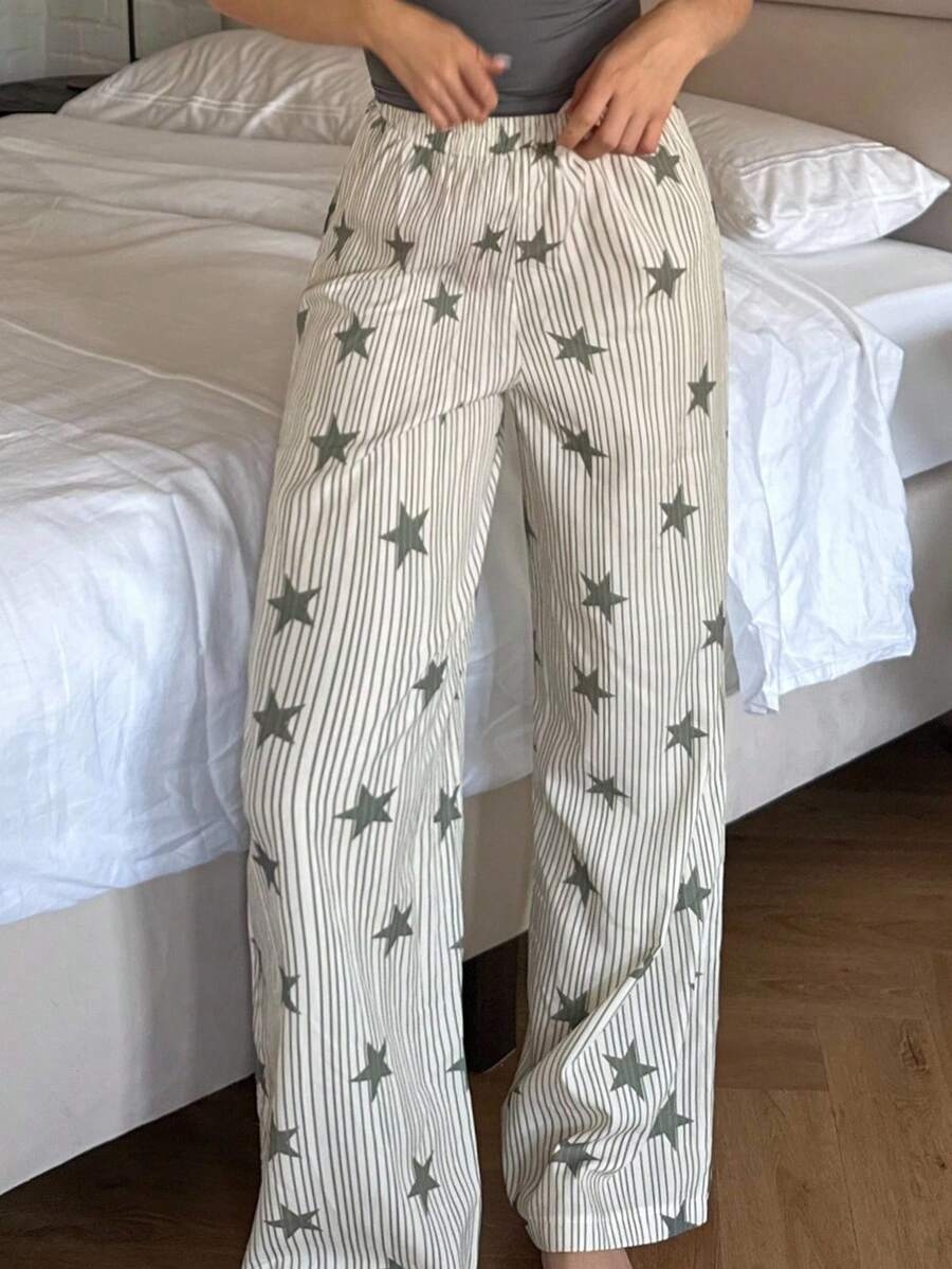 DAZY Striped & Star Print Loose Women Pajama Bottoms, Fall - Image 19