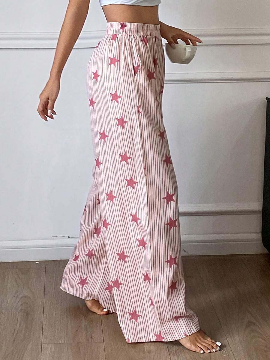 DAZY Striped & Star Print Loose Women Pajama Bottoms, Fall - Image 22