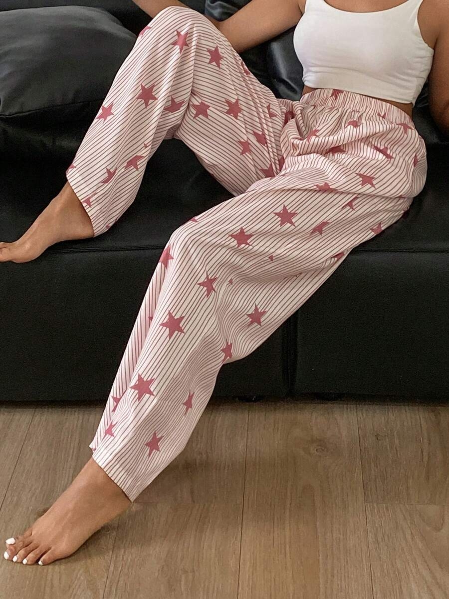 DAZY Striped & Star Print Loose Women Pajama Bottoms, Fall - Image 23