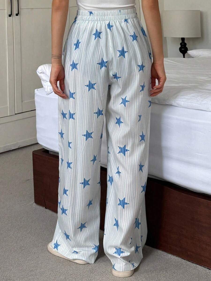 DAZY Striped & Star Print Loose Women Pajama Bottoms, Fall - Image 29