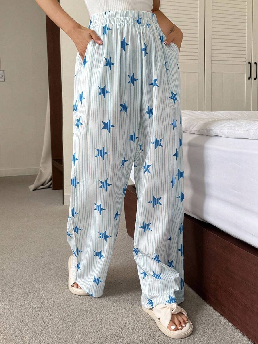 DAZY Striped & Star Print Loose Women Pajama Bottoms, Fall - Image 32