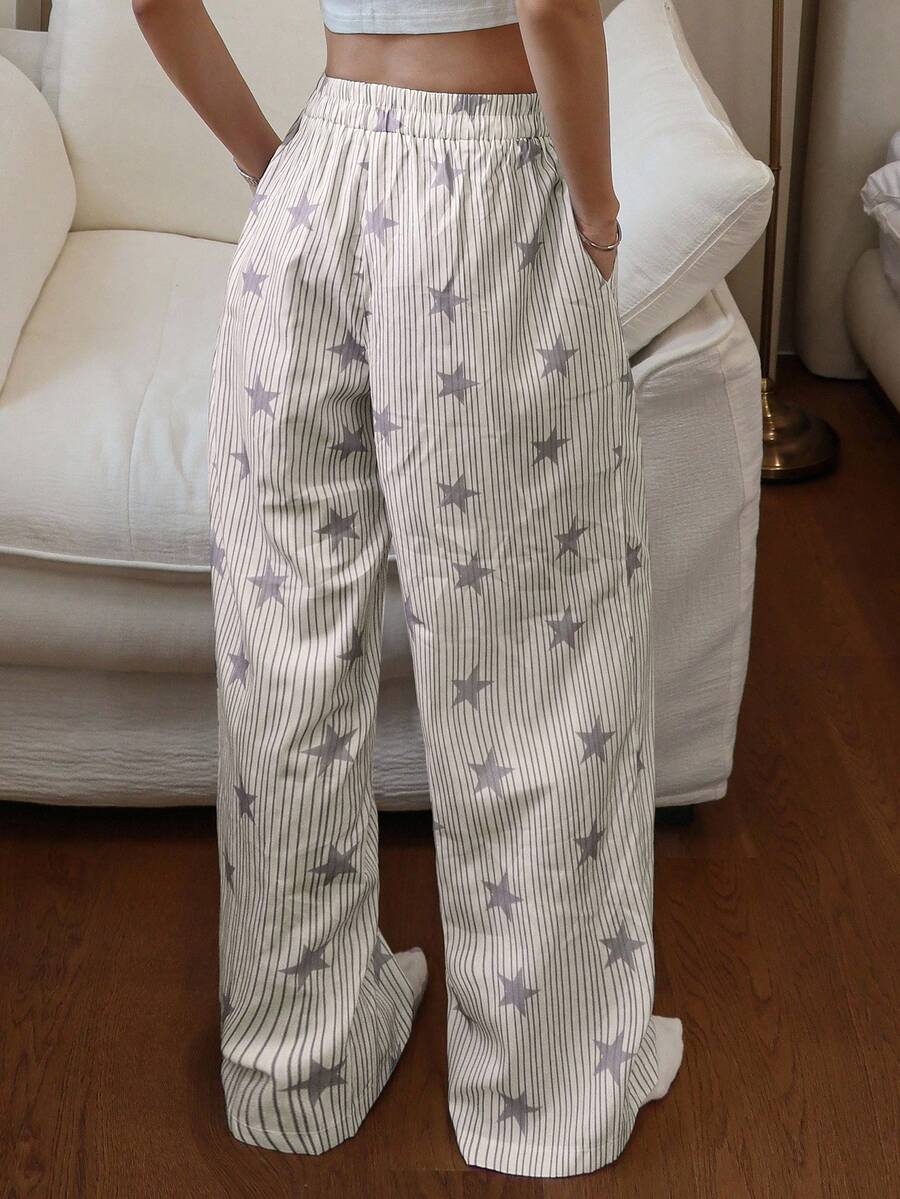 DAZY Striped & Star Print Loose Women Pajama Bottoms, Fall - Image 35