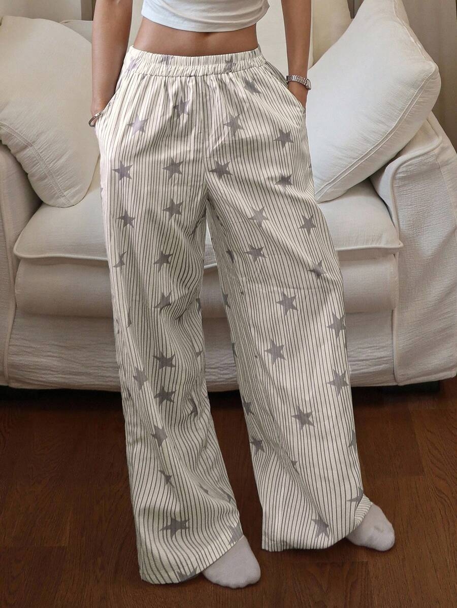 DAZY Striped & Star Print Loose Women Pajama Bottoms, Fall - Image 39