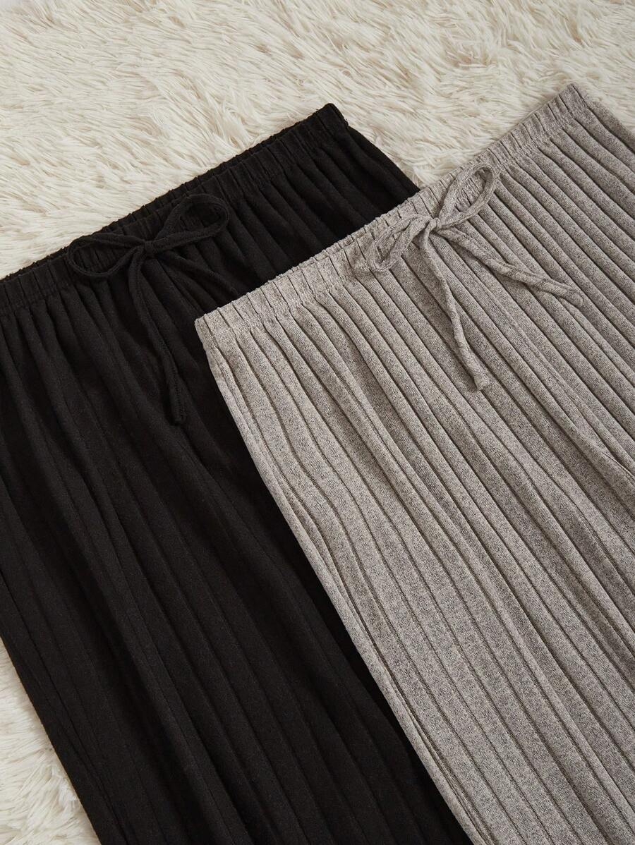 2pcs Simple Solid Color Ultra-Soft Thin Rib Fabric Loose Casual Slimming Plus Size Straight Leg Pants, Spring/Autumn, Fall Clothes - Image 6