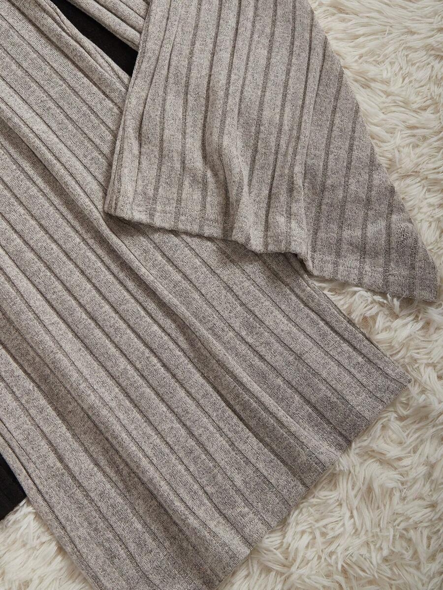 2pcs Simple Solid Color Ultra-Soft Thin Rib Fabric Loose Casual Slimming Plus Size Straight Leg Pants, Spring/Autumn, Fall Clothes - Image 7