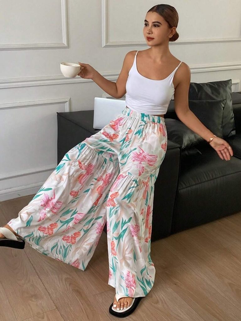 DAZY Women's Summer Lightweight Ditsy Floral Loose Wide Leg Pajama Pants, Fall - Image 18