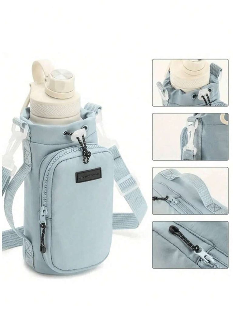 1Pc Nylon Water Bottle Carrier With Adjustable Shoulder Strap, Insulated Outdoor Hiking Camping Travel Accessory With Zippered Pockettravel Organizer Small Suitcase Accessories Home Cruise Essentials Travel Bag Mini Portable Travel Organizer Portable Holiday Organizer Great For Hiking And Outdoor Activities, With A Versatile Front Pocket Design For Easy Portability The Perfect Gift - Image 3