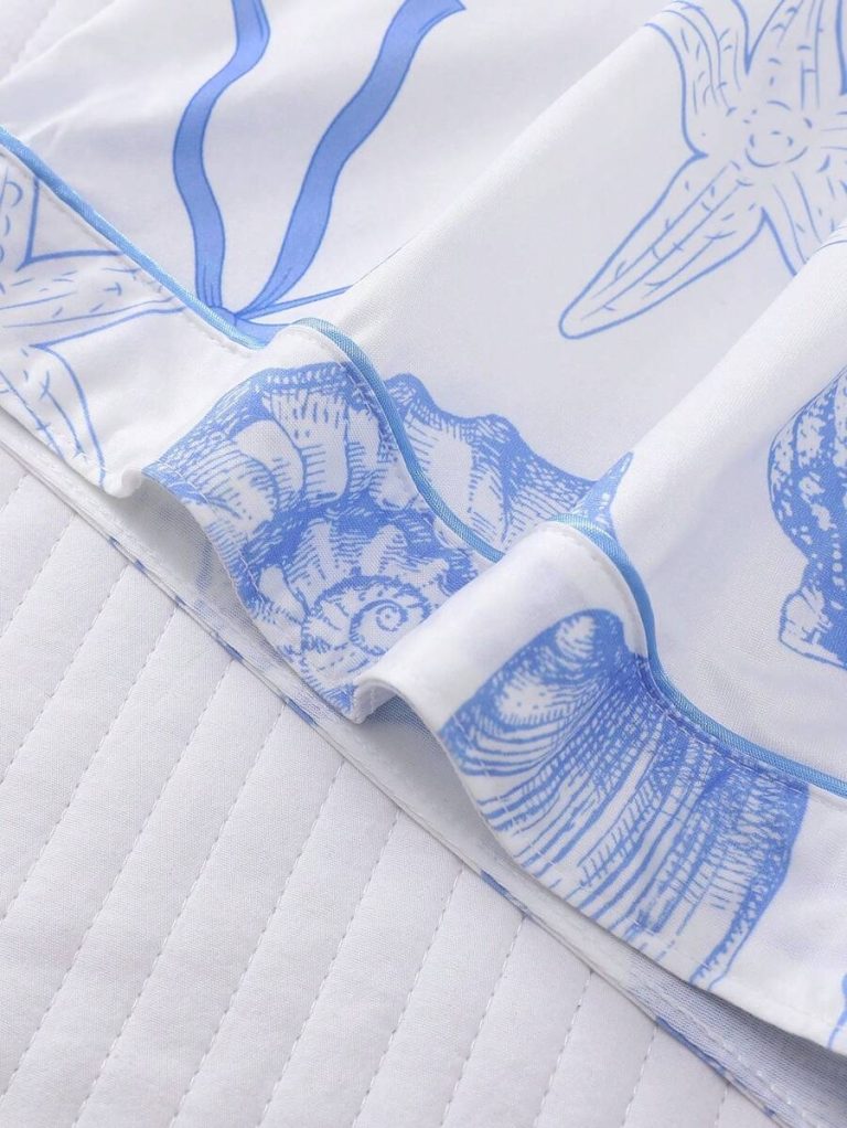 2pcs/Set Women's Ocean Shell Print Pajamas Set, Short Sleeve Shirt With Collar & Button, And Elastic Waist Shorts, Suitable For Holiday Party, Casual Everyday Indoor & Outdoor Wear - Image 6