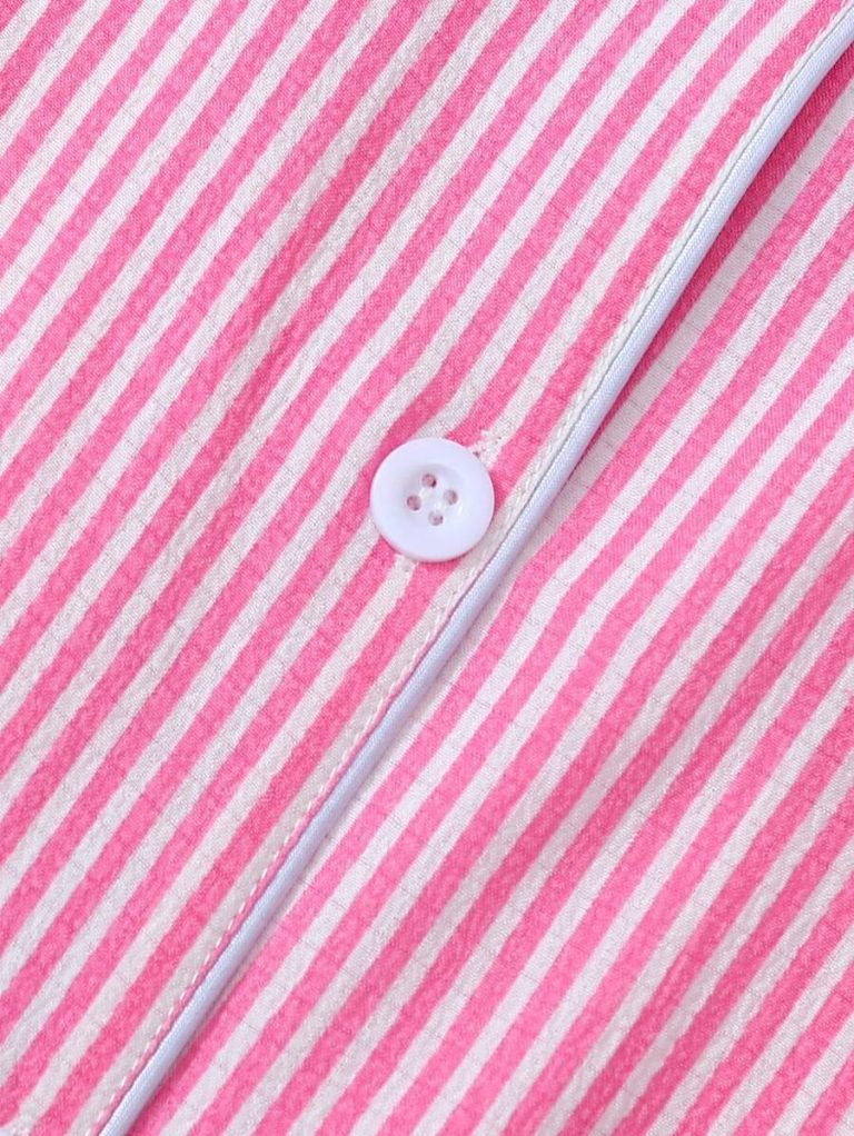 2pcs Striped Print Short Sleeve Top & Shorts Women Pajama Set, Cool Light Blue - Image 7