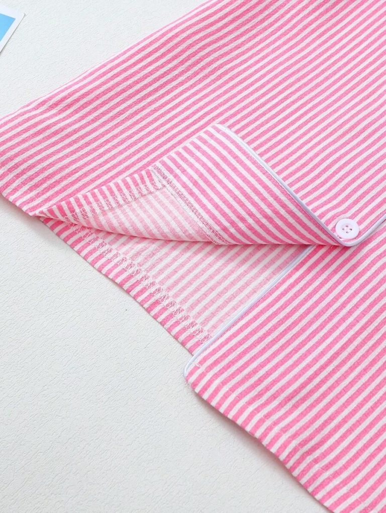 2pcs Striped Print Short Sleeve Top & Shorts Women Pajama Set, Cool Light Blue - Image 10