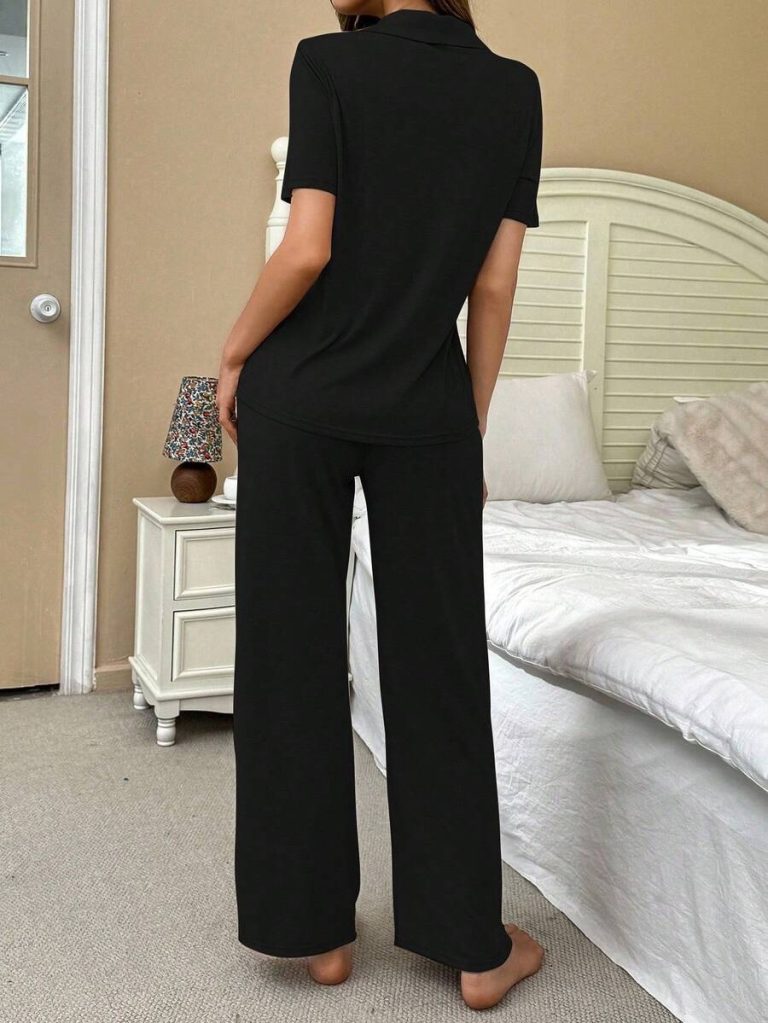 SHEIN Soft & Skin-Friendly Cardigan Button Closure Unisex Casual Pajama Set - Image 3