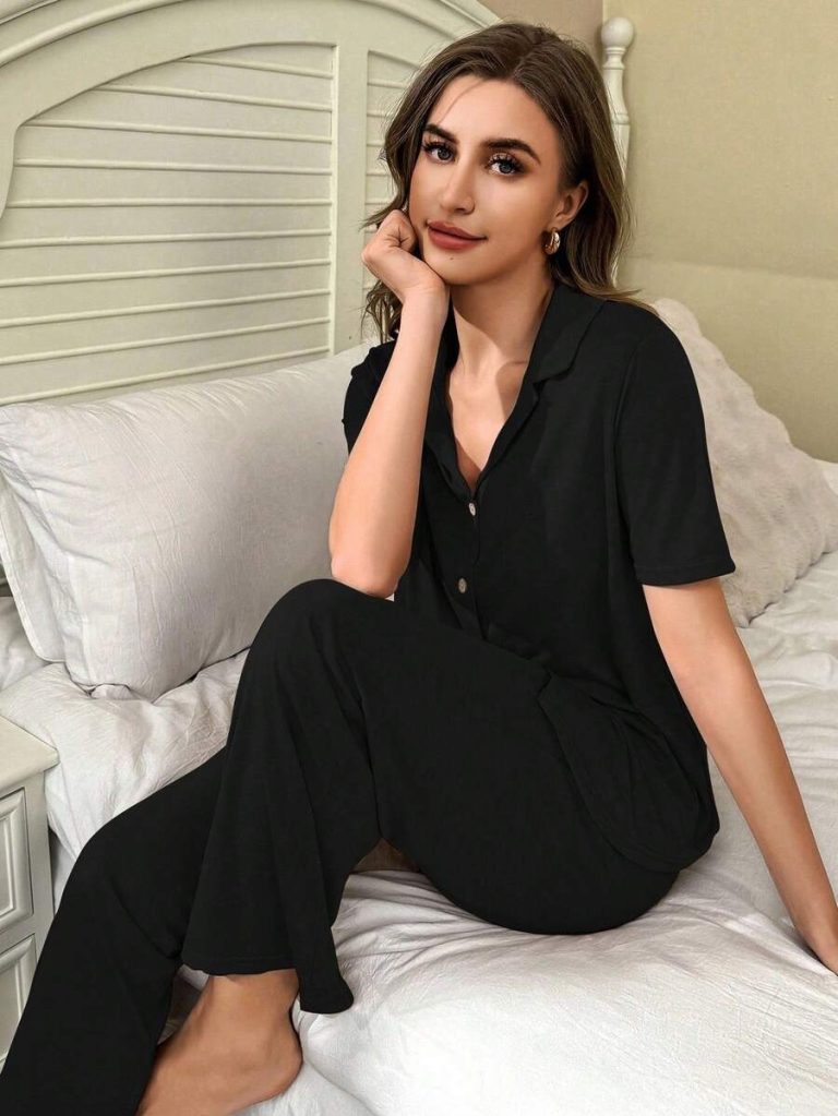 SHEIN Soft & Skin-Friendly Cardigan Button Closure Unisex Casual Pajama Set - Image 6