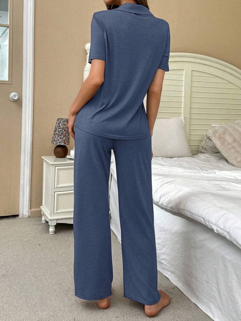 SHEIN Soft & Skin-Friendly Cardigan Button Closure Unisex Casual Pajama Set - Image 9