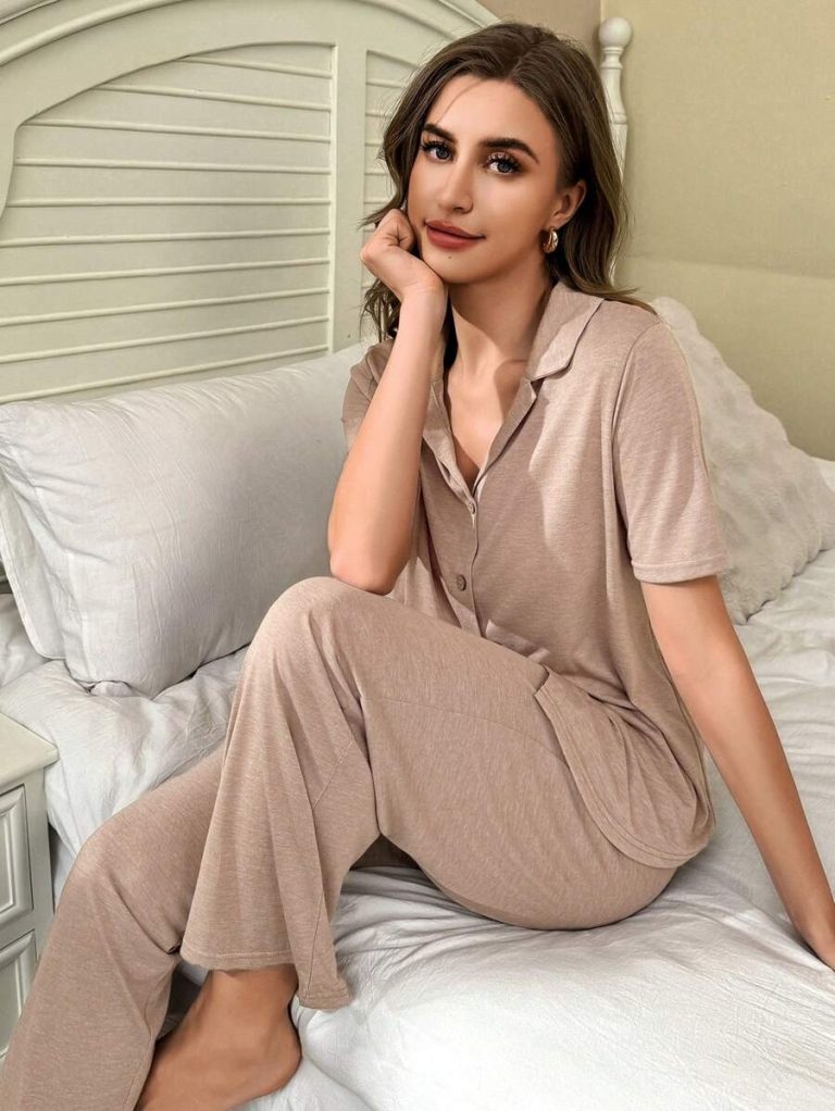 SHEIN Soft & Skin-Friendly Cardigan Button Closure Unisex Casual Pajama Set - Image 17