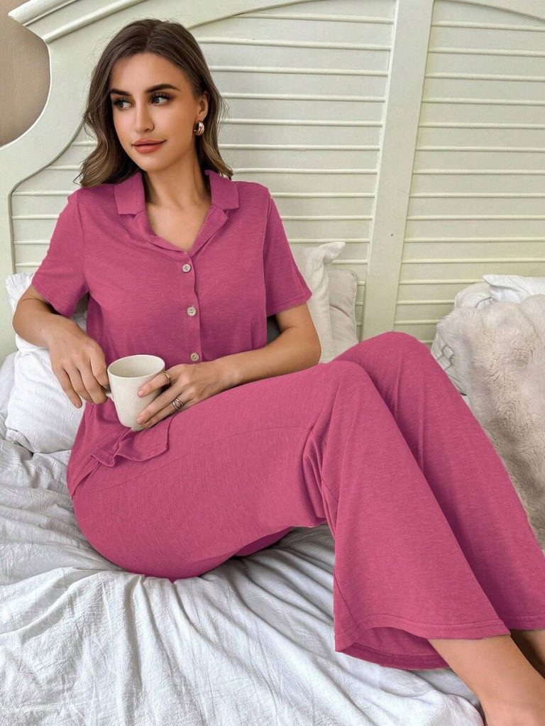 SHEIN Soft & Skin-Friendly Cardigan Button Closure Unisex Casual Pajama Set - Image 23