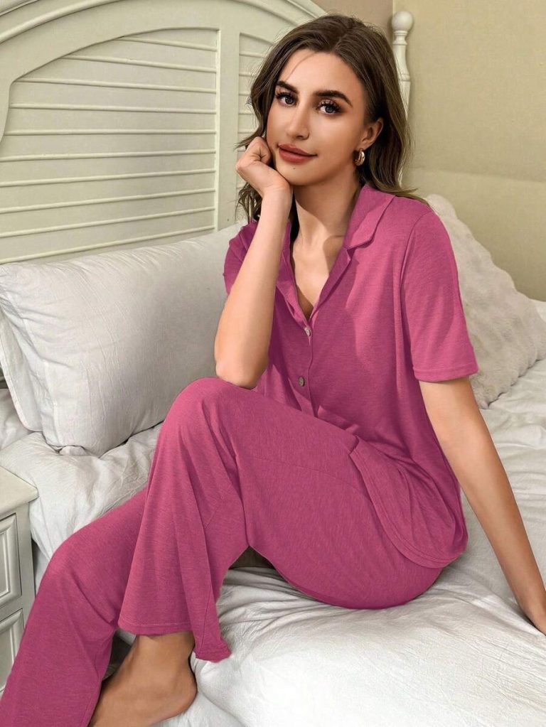 SHEIN Soft & Skin-Friendly Cardigan Button Closure Unisex Casual Pajama Set - Image 24
