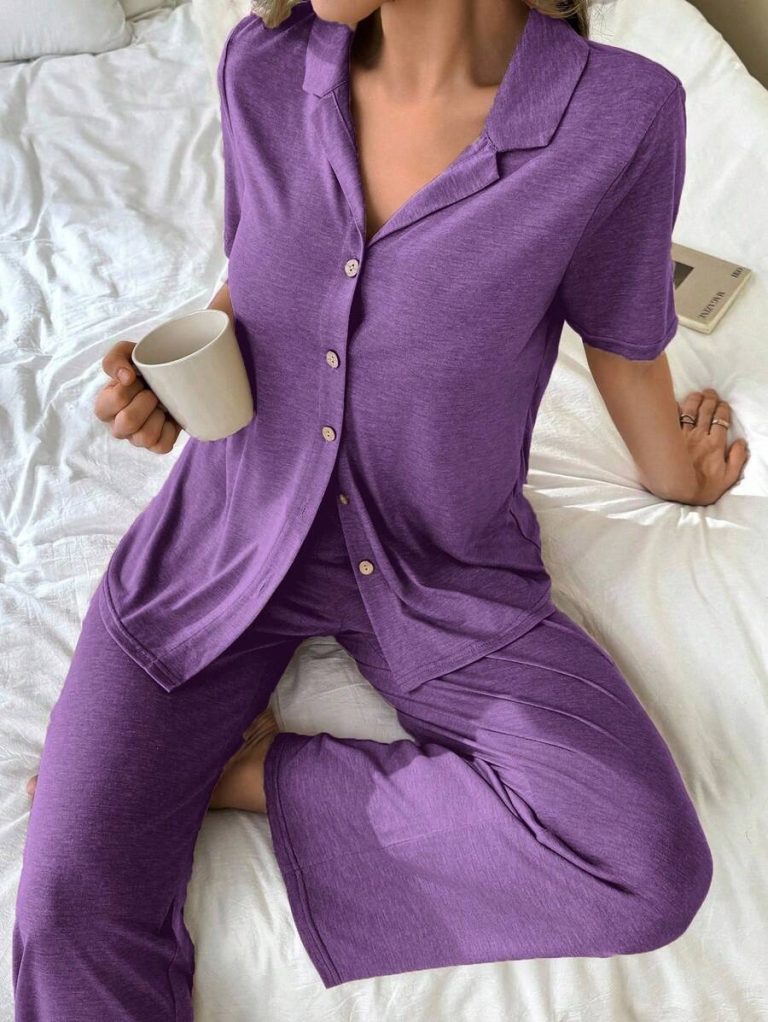 SHEIN Soft & Skin-Friendly Cardigan Button Closure Unisex Casual Pajama Set - Image 26
