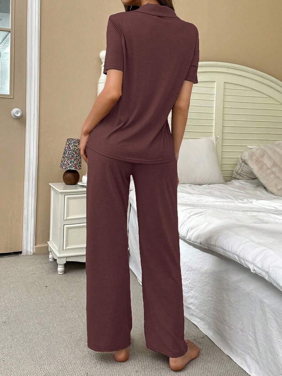 SHEIN Soft & Skin-Friendly Cardigan Button Closure Unisex Casual Pajama Set - Image 45
