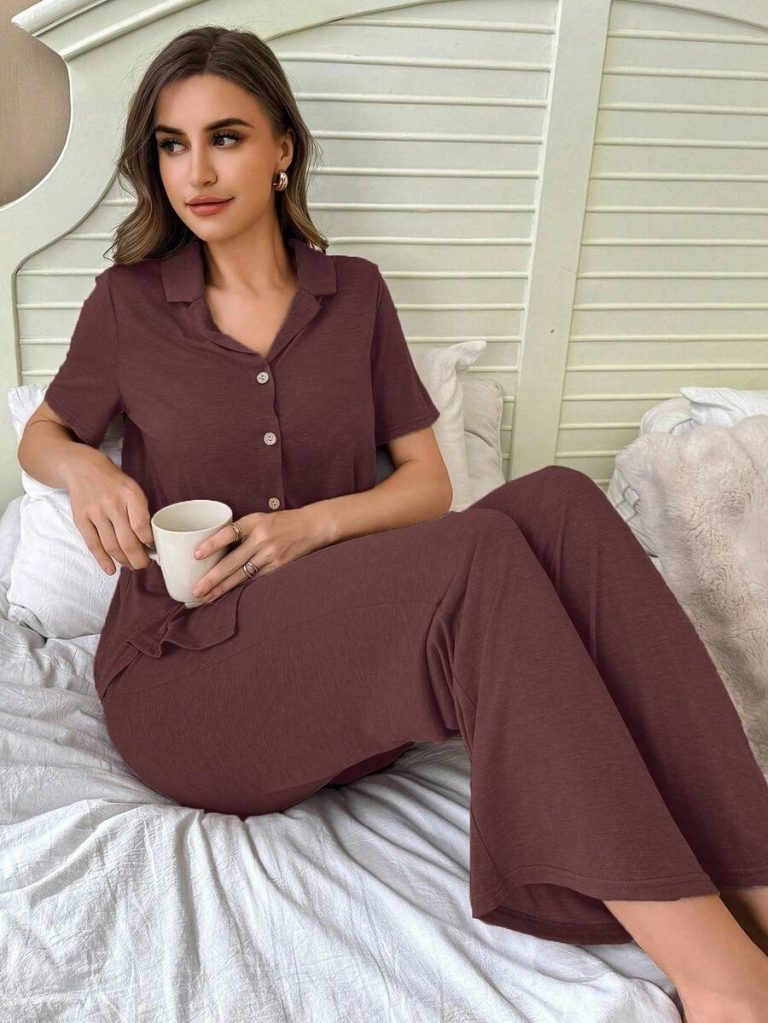 SHEIN Soft & Skin-Friendly Cardigan Button Closure Unisex Casual Pajama Set - Image 49