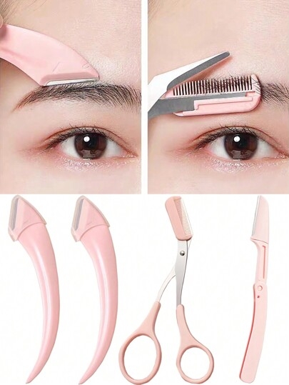 4pcs/2pcs/1pc Eyebrow Trimmer Set Stainless Steel Curved Eyebrow Razor Eyebrow Scissors With Comb, Beauty Tool For Beginners Suitable For Any Skin Type Hair Removal Accessories For Men Women,Makeup,Cheap,Room Decor,Vanity,Travel,Bedroom,Makeup Accessories,Eyebrow Razor