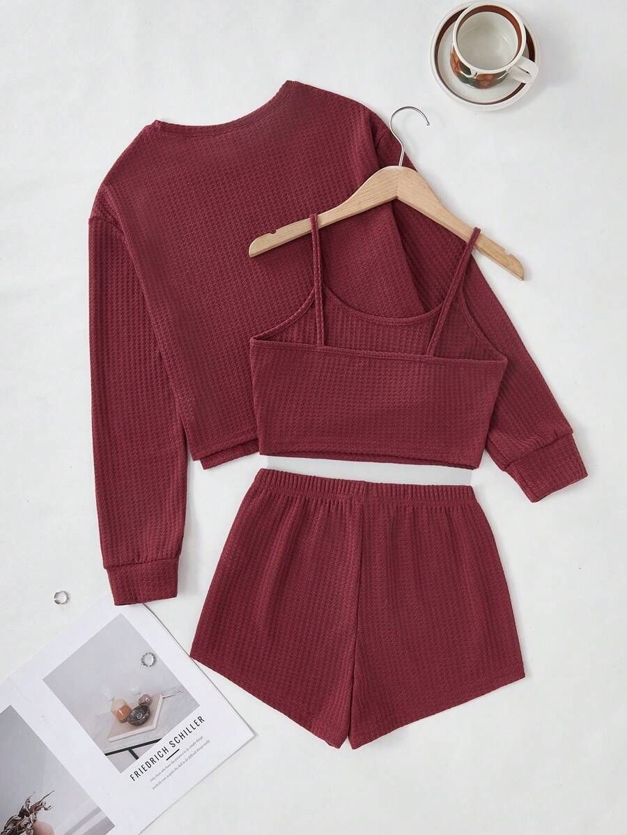 Drop Shoulder Tee & Cami Top & Shorts Lounge Set Outfit - Image 9