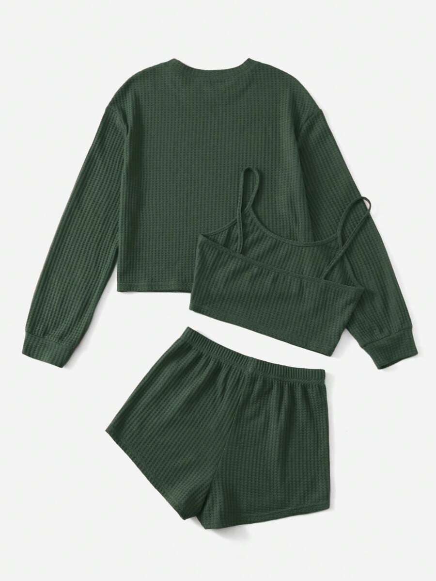 Drop Shoulder Tee & Cami Top & Shorts Lounge Set Outfit - Image 20