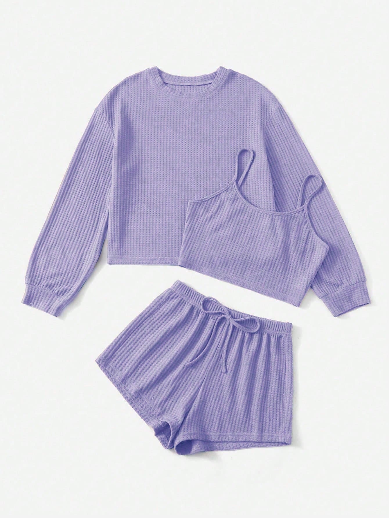 Drop Shoulder Tee & Cami Top & Shorts Lounge Set Outfit - Image 31