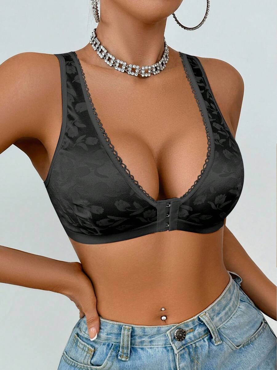 DesireSculpt 1pc Front Closure Wireless Bra For Women White Bra - Image 5