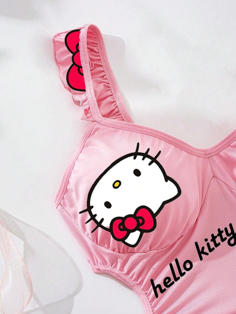 Sanrio Sanrio Women's Hello Kitty Print,Girl Lotus Leaf Edge Small Flying Sleeve Milk Silk,Pink Pajamas,Cute Sleep Dress,Hollow Out, Exposed Waist,Bag Hip Skirt,Babydolls,Sexy Lingerie,Sexy Lingerie Dress - Image 8