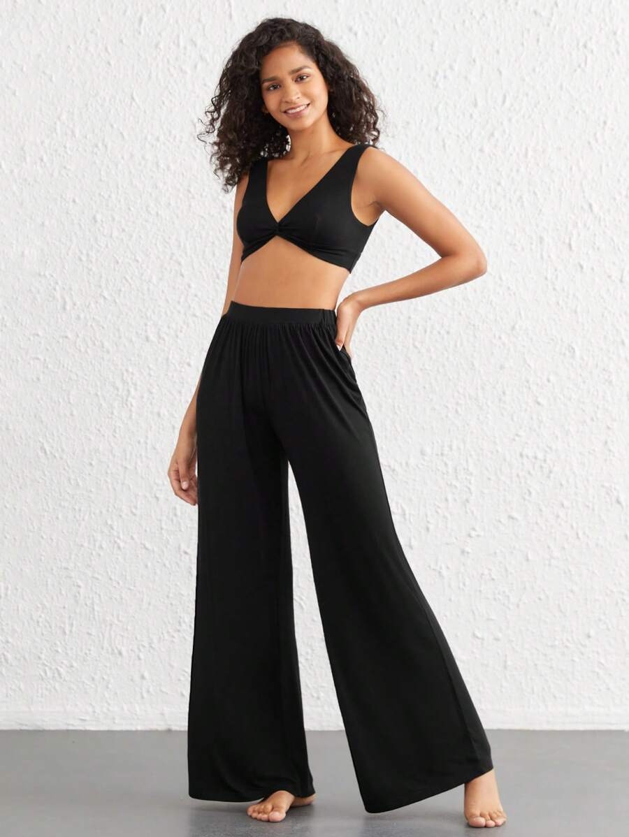 Ocili Leisure Comfortable Rayon Wide Leg Casual Pants-Melange Gray Holiday Season, Fall - Image 9