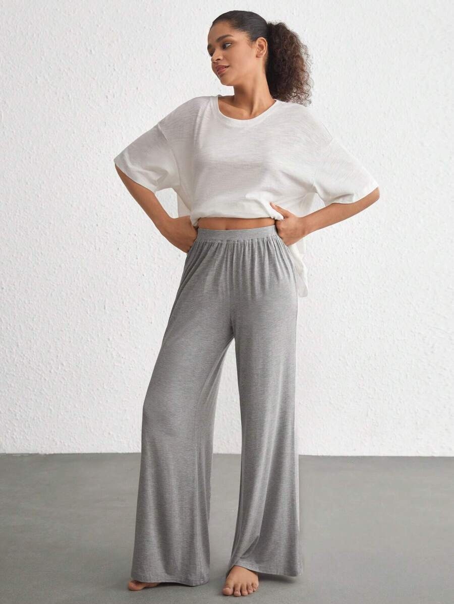 Ocili Leisure Comfortable Rayon Wide Leg Casual Pants-Melange Gray Holiday Season, Fall - Image 43