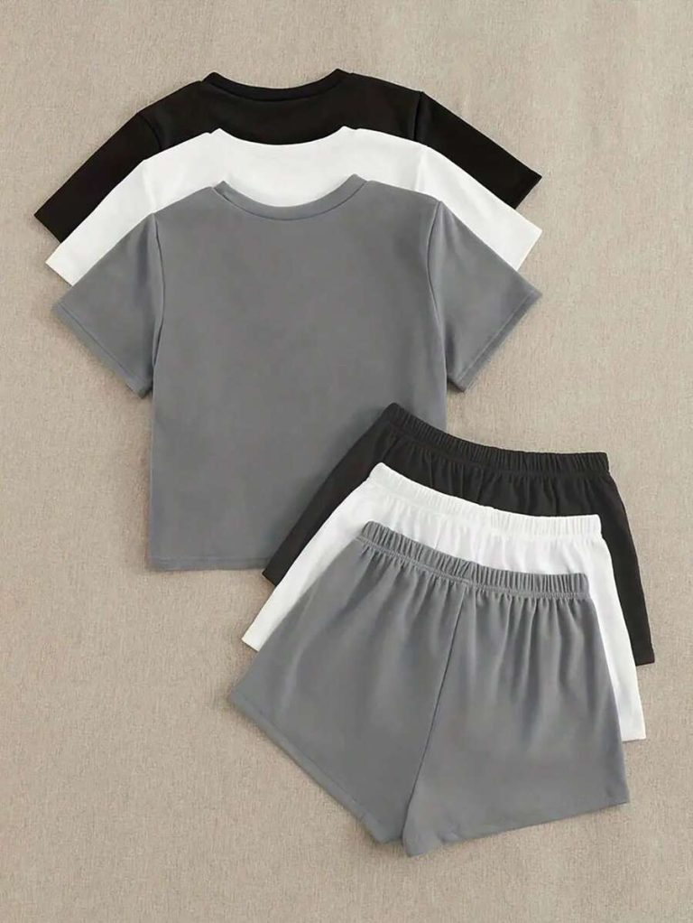 3pcs Women Comfortable Pajama Sets: Short Sleeve Round Neck Top And Loose Shorts - Easy Care, Drawstring, Knitted Fabric, Suitable For Spring/Summer Sportswear And Outdoor, Great For Summer Nights And Leisure Days, Lounge Outfit - Image 3