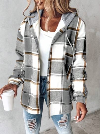 ChicMe Plaid Print Buttoned Hooded Shacket