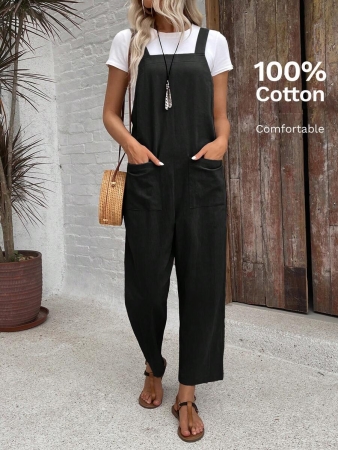 EMERY ROSE Women Minimalist Straight Leg Jumpsuit With Dual Pockets Women Overalls Korean Fashion - Image 2